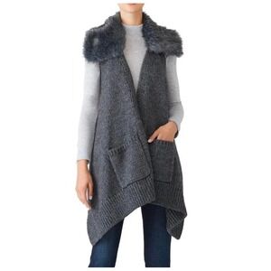 Kaufmanfranco Carbon Faux Fur Vest Knit Gray Boho Festival Sz s wool blend